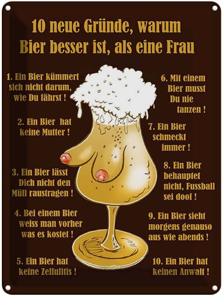 vianmo Blechschild 40x30 cm 10 Gründe Bier besser als Frau Spruch Zitat