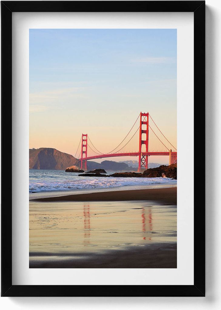 Golden Gate Bridge Landschaft– Wandbild mit Rahmen – Gerahmtes Bild – Wanddekoration – 40x60 cm – Schwarz