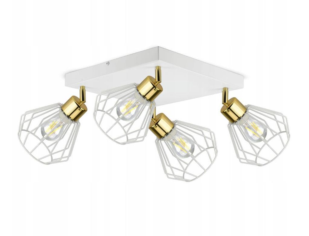 Luxolar Led Deckenleuchte 4 flammig aus Metal Draht Weiß-Gold im Edison-Stil E27 60W - Schwenkbar deckenlampe wohnzimmer