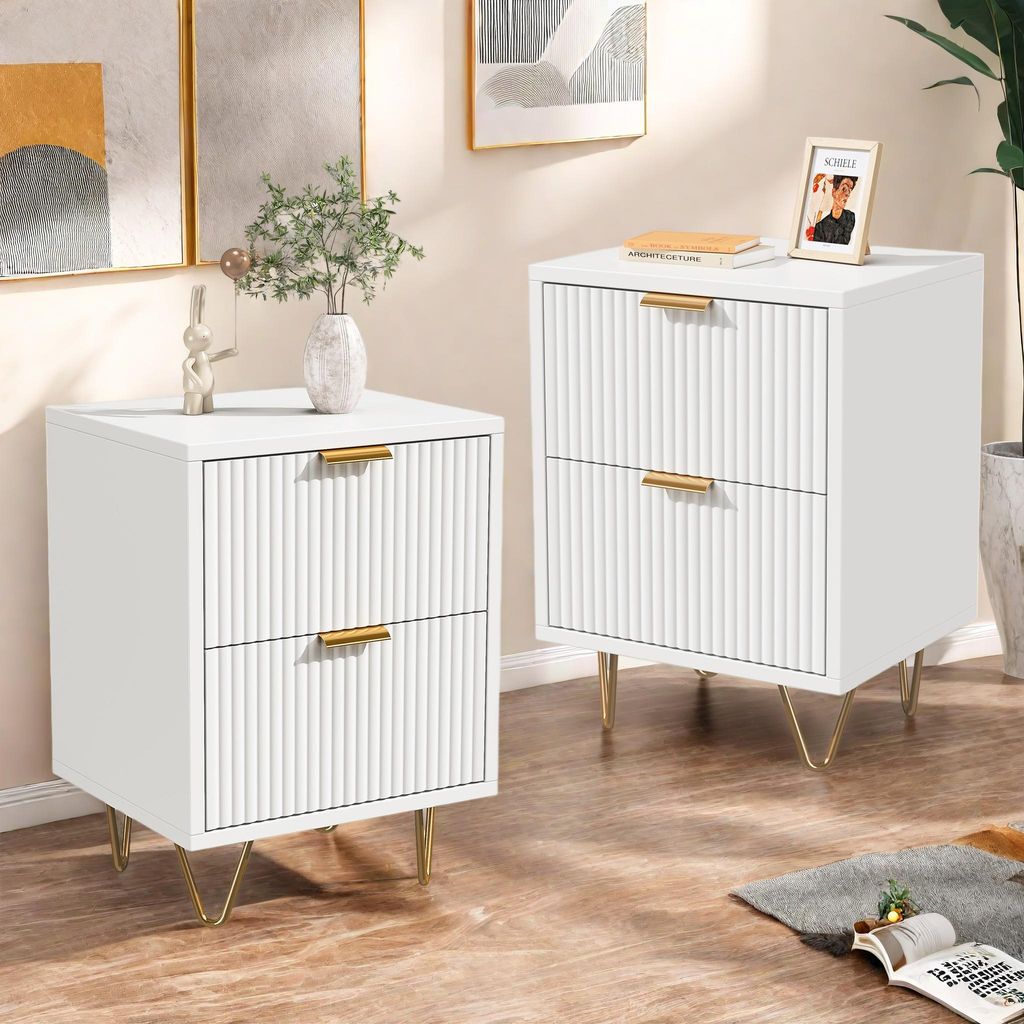 Nachtschrank 2er set, Beistelltisch weiss mit 2 Produktbild 