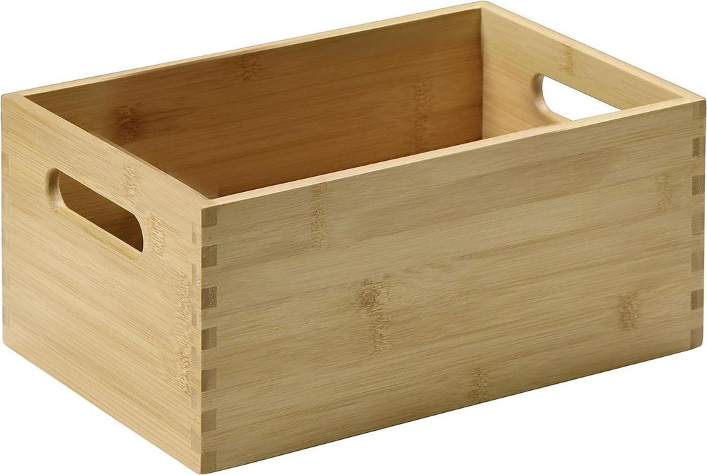 A bamboo storage box with handles.