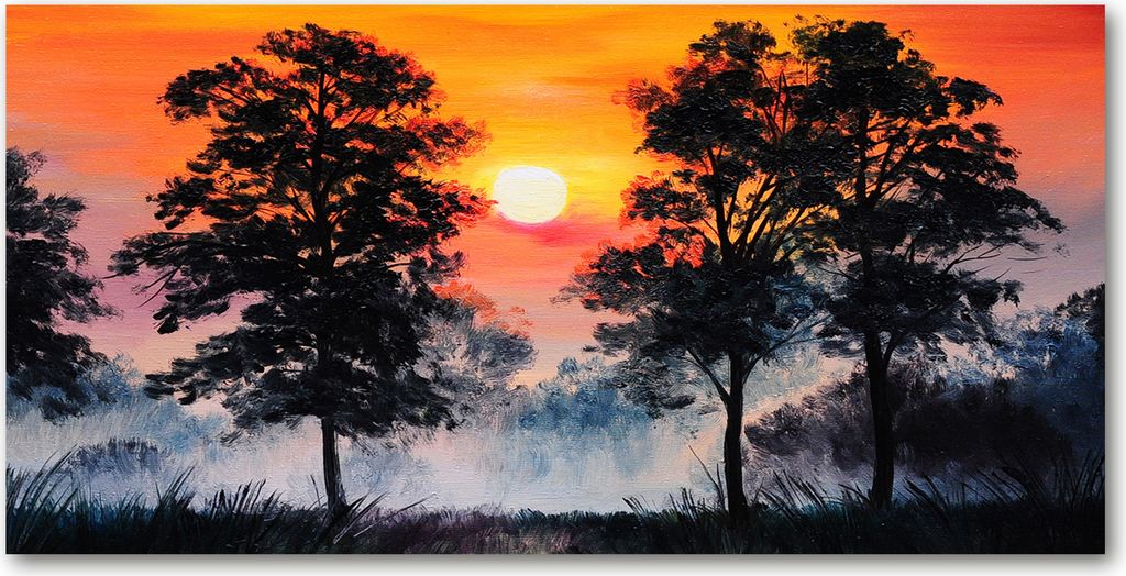 Tulup Leinwandbild -100x50 cm - Wandkunst - Drucke auf Leinwand - Leinwanddruck - Landschaften - Orange - Sonnenuntergang Wald