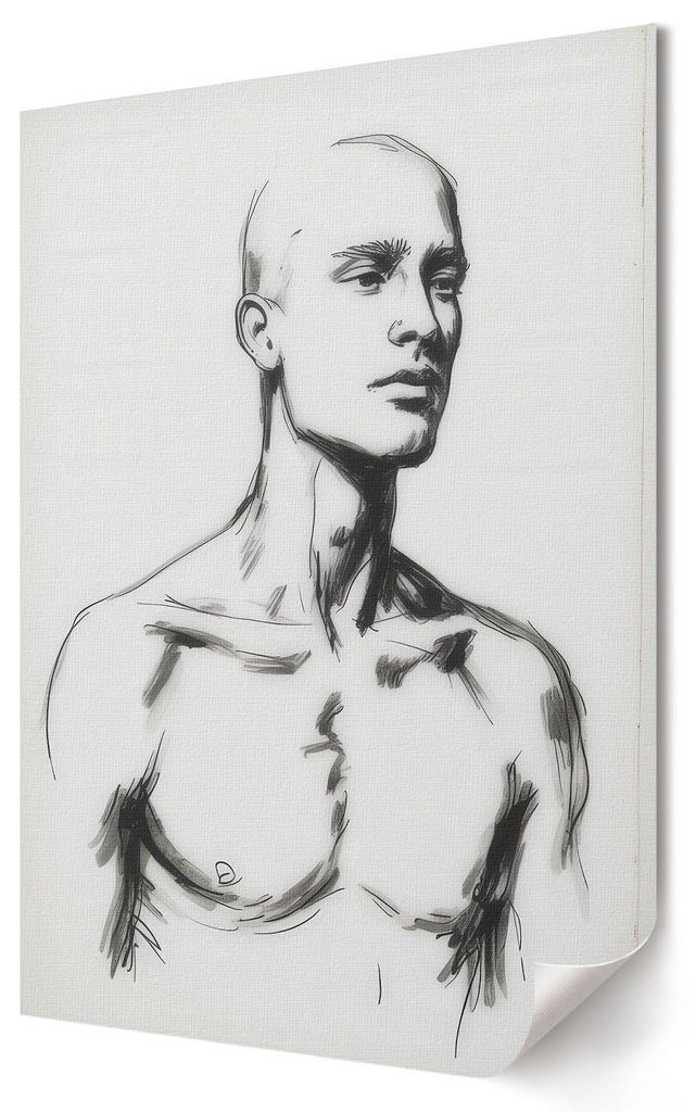 Zeichnung eines Mannes- Kunstdruck A2 (42x59 cm) - Künstlerisch, ausdrucksstark, modern- Wandbild für Wohnzimmer Schlafzimmer & Flur, Modernes Po...