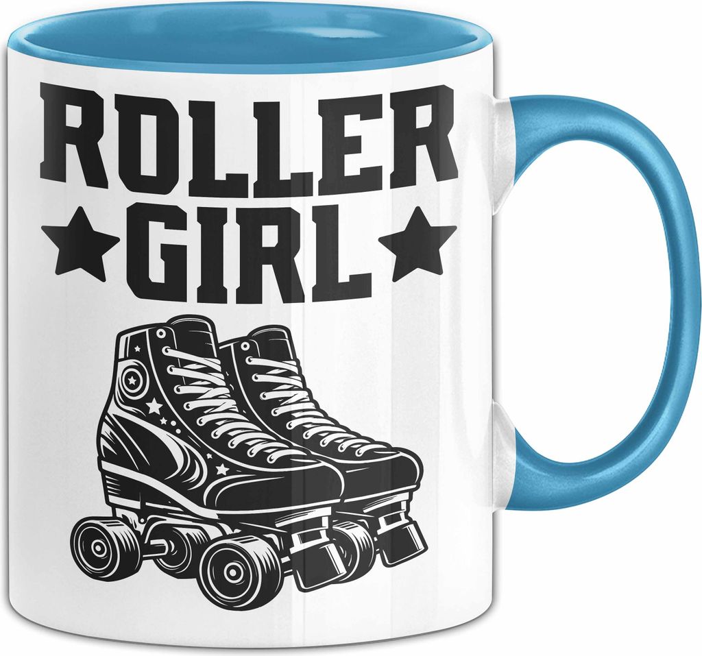 Roller Girl Tasse Geschenk Inliner Oldschool Geburtstag Weihnachten Kaffee-Becher (Blau)