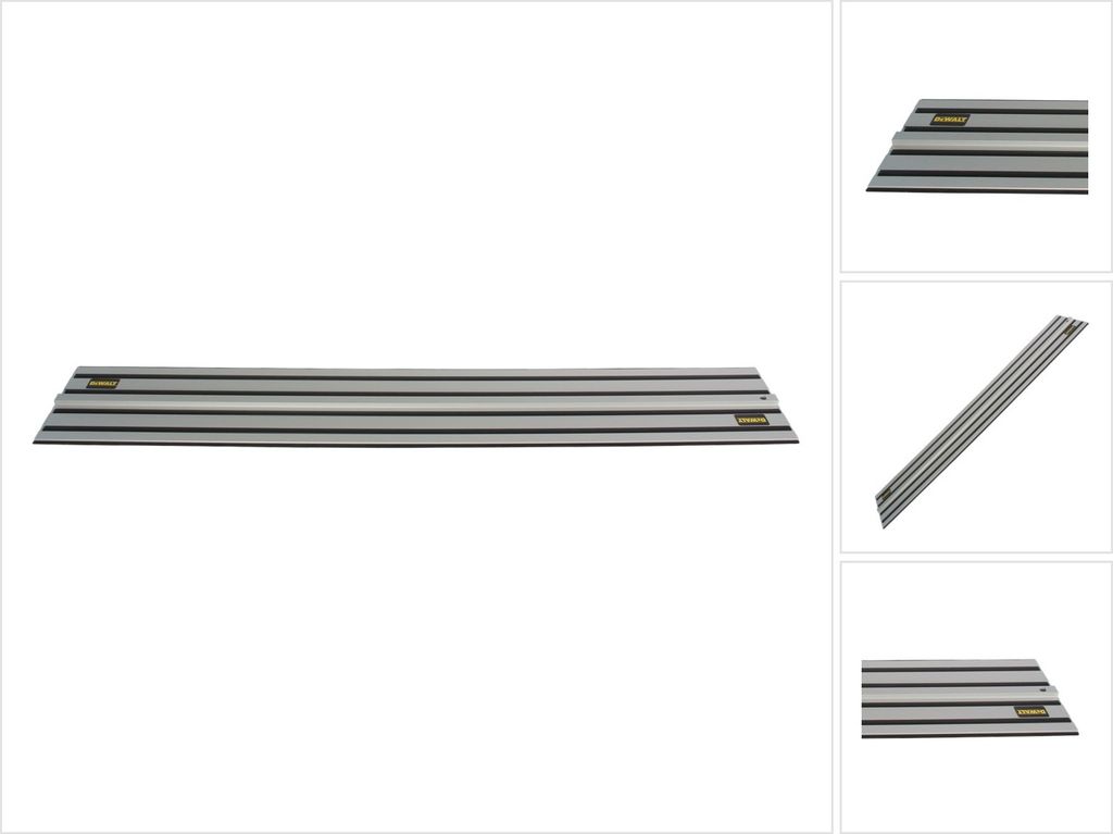 A long, flat metal guide rail with black stripes and yellow labels, presented on a white background.
