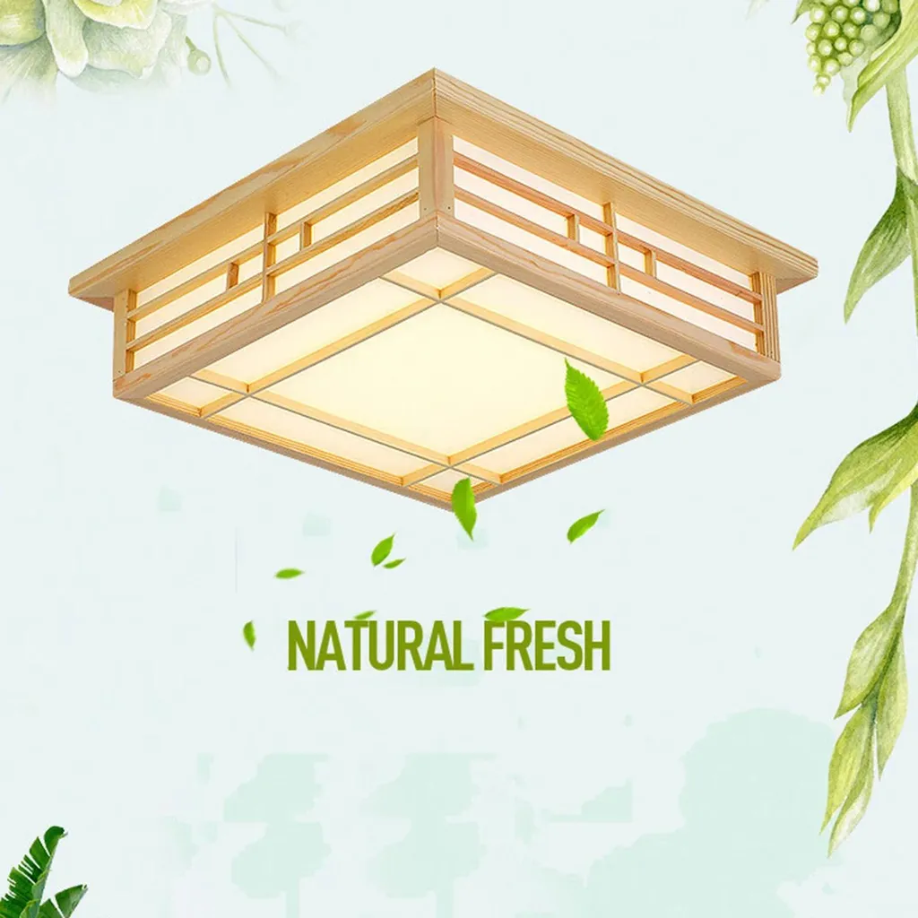 Plafonnier LED en bois massif jaune clair avec télécommande - Modèle Zen - 8