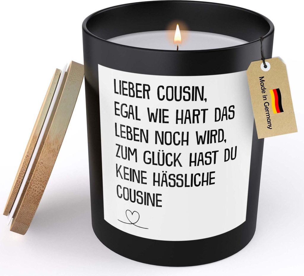 22Feels Cousin Geschenk von Cousine Jungs Männer Spruchkerze "Egal Wie Hart" Sojawachs Kerze im Glas Abitur Geburtstag Familie Handgemacht mit Spr...