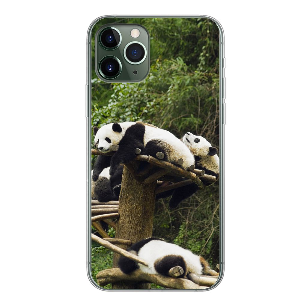 MuchoWow Handyhülle Schutzhülle Hülle für iPhone 11 Pro Pandas - Holz - Treppe Silikon Softcase Handy Hülle - Handy