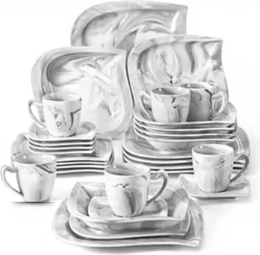 Bordenset – 6 Personen – 30-teilig – Graues Keramik-Set – Diner- und Kleine Teller