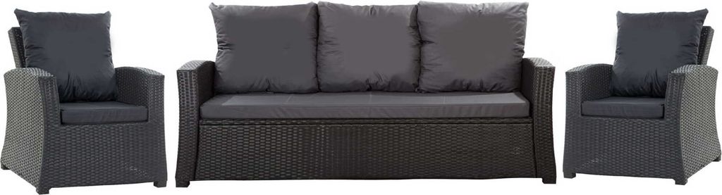 Polyrattan-Möbelkissen set 5-Sitzer 168x60cm + 2x 56x52cm| Sitzkissen-Set Schwarz, Outdoor-Kissen mit Rückenlehne, Gartenstuhle-Kissen, Sofakissen