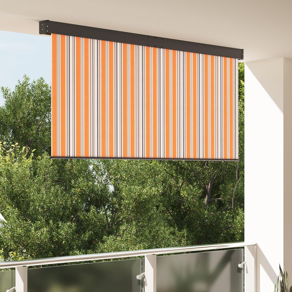 Outdoor Rollo Gestreift Verstellbar Gelb und Blau 200 x 250 cm Stoff, Design Möbel Rollos Neu