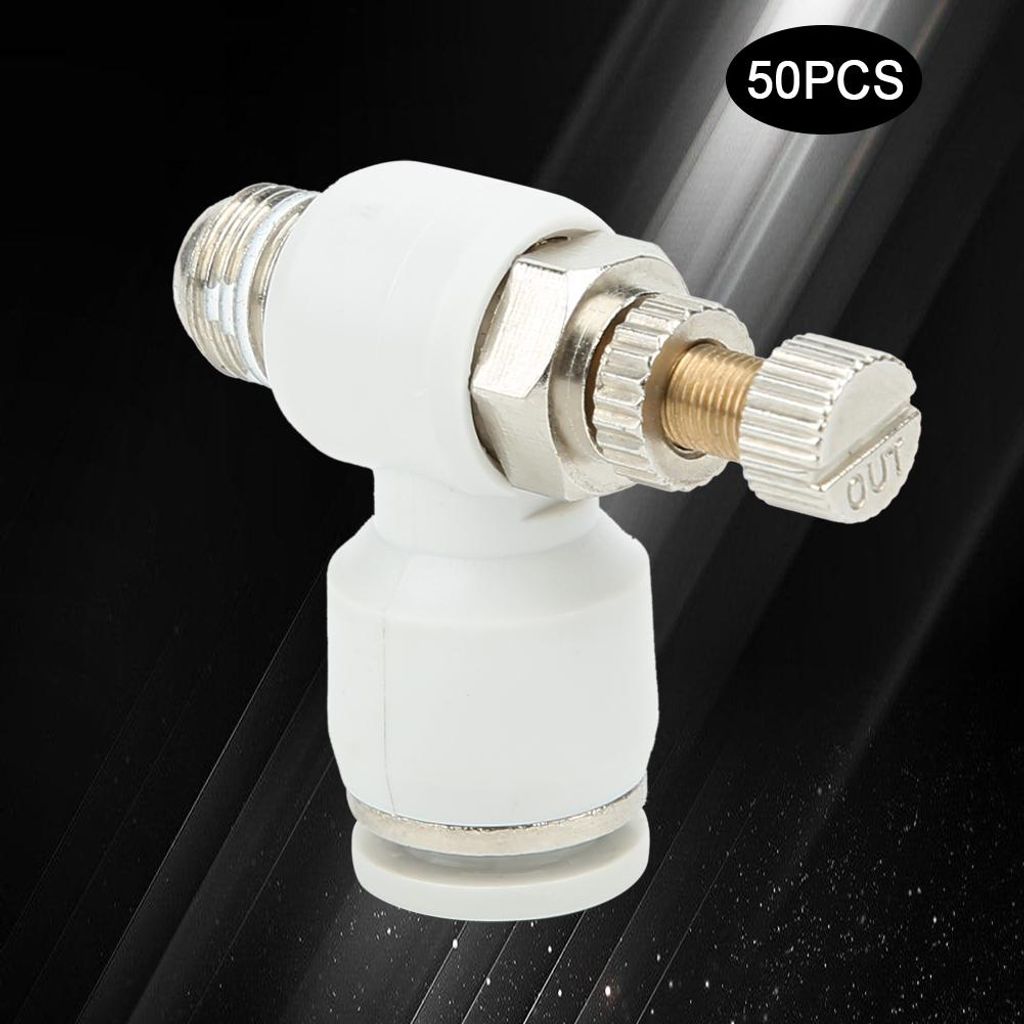 50 Stück pneumatische Luftstromregelventile, weiß, einstellbar, langlebig, Schnellanschluss SL8?01