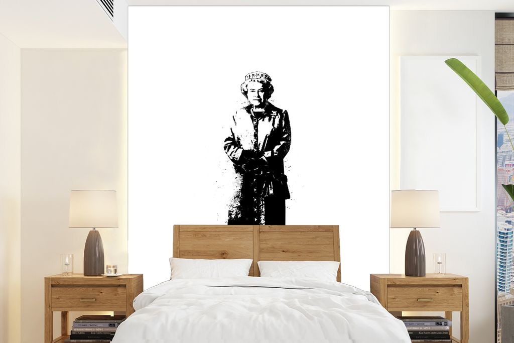 MuchoWow Fototapete für Wohnzimmer oder Schlafzimmer Wandtapete Vinyl Motivtapete Frau - Schwarz - Weiß - England - 195x260 cm - Wandbild