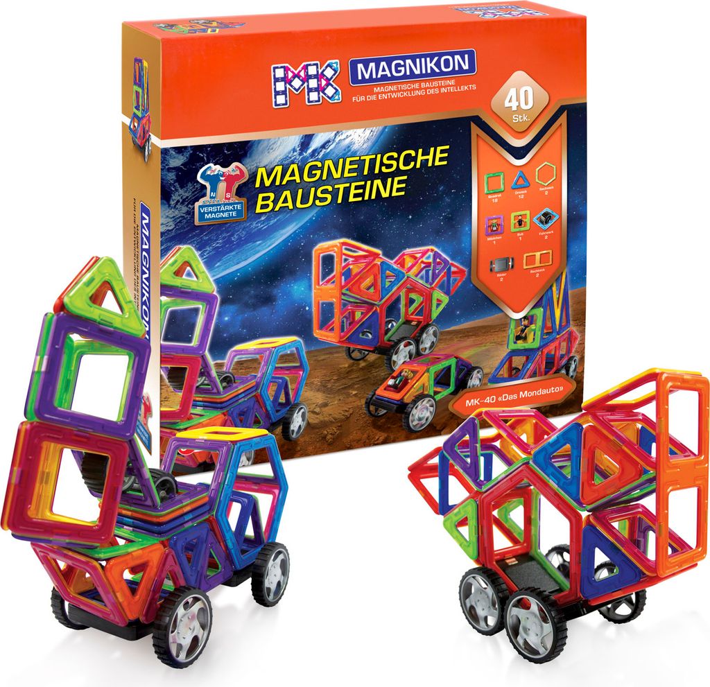 Magnetische Bausteine MK-40 "Das Mondauto" mit Rädern, 40 Teile