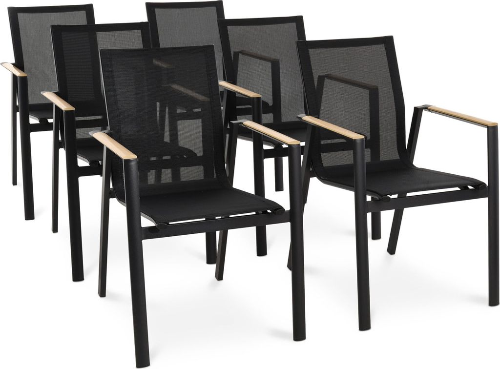 di volio 6er Set Gartenstühle Buti - Schwarz, Balkon- und Terrassenstuhl aus robusten Materialien (Aluminium, Kunstholz), langlebig & wetterfest