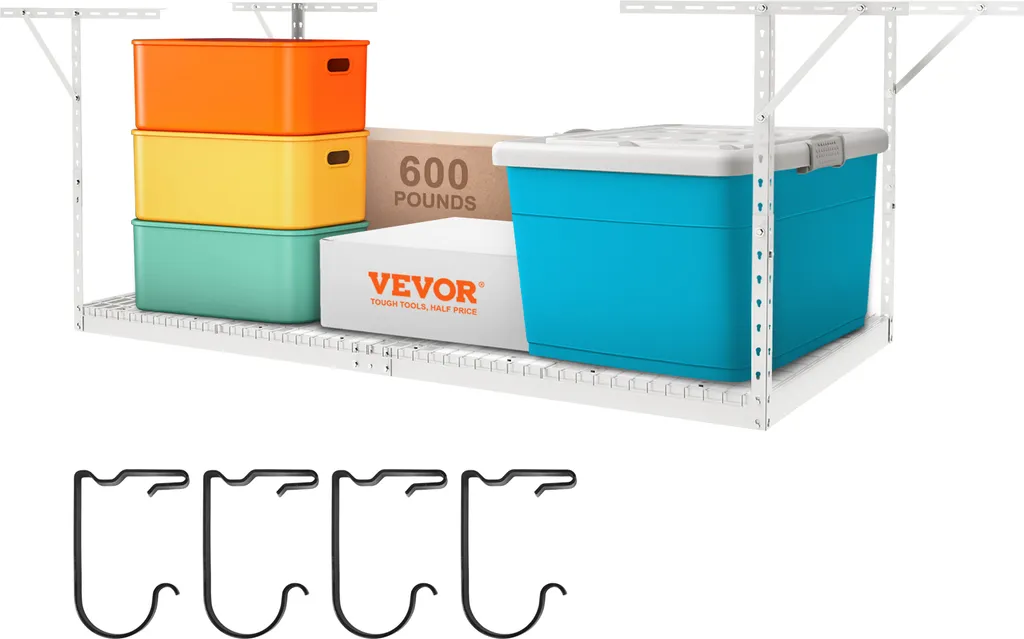 VEVOR Étagère de Plafond Garage 122x244 cm - Support de Stockage Blanc