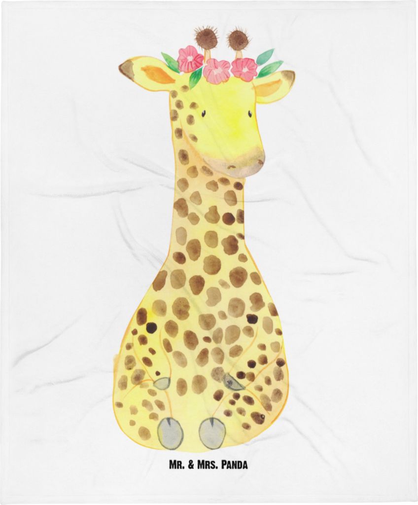 Mr. & Mrs. Panda Erstlingsdecke Giraffe Blumenkranz - Weiß - Geschenk, Selbstliebe, Babydecke, Plaid, Abenteurer, Schmusedecke, Schlummerdecke, Af...