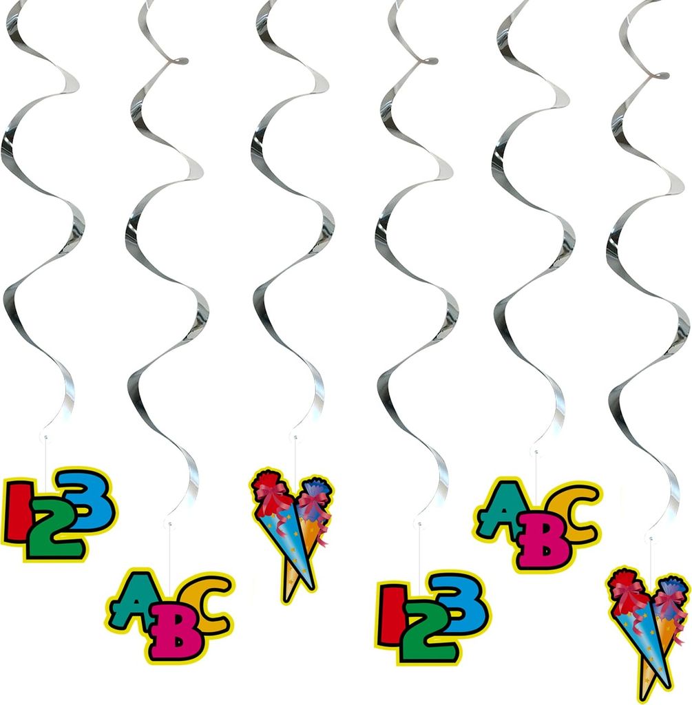 Oblique Unique 6 Deckenhänger Wirbel Spiral Girlande für Schuleinführung Einschulung 123 ABC Zuckertüte