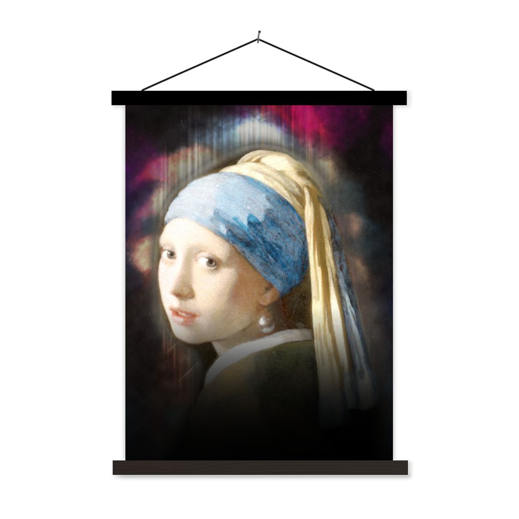 MuchoWow Textilposter Das Mädchen mit dem Perlenohrring - Vermeer - Regenbogen 60x80 cm mit schwarzem Rahmen - Plakathalter