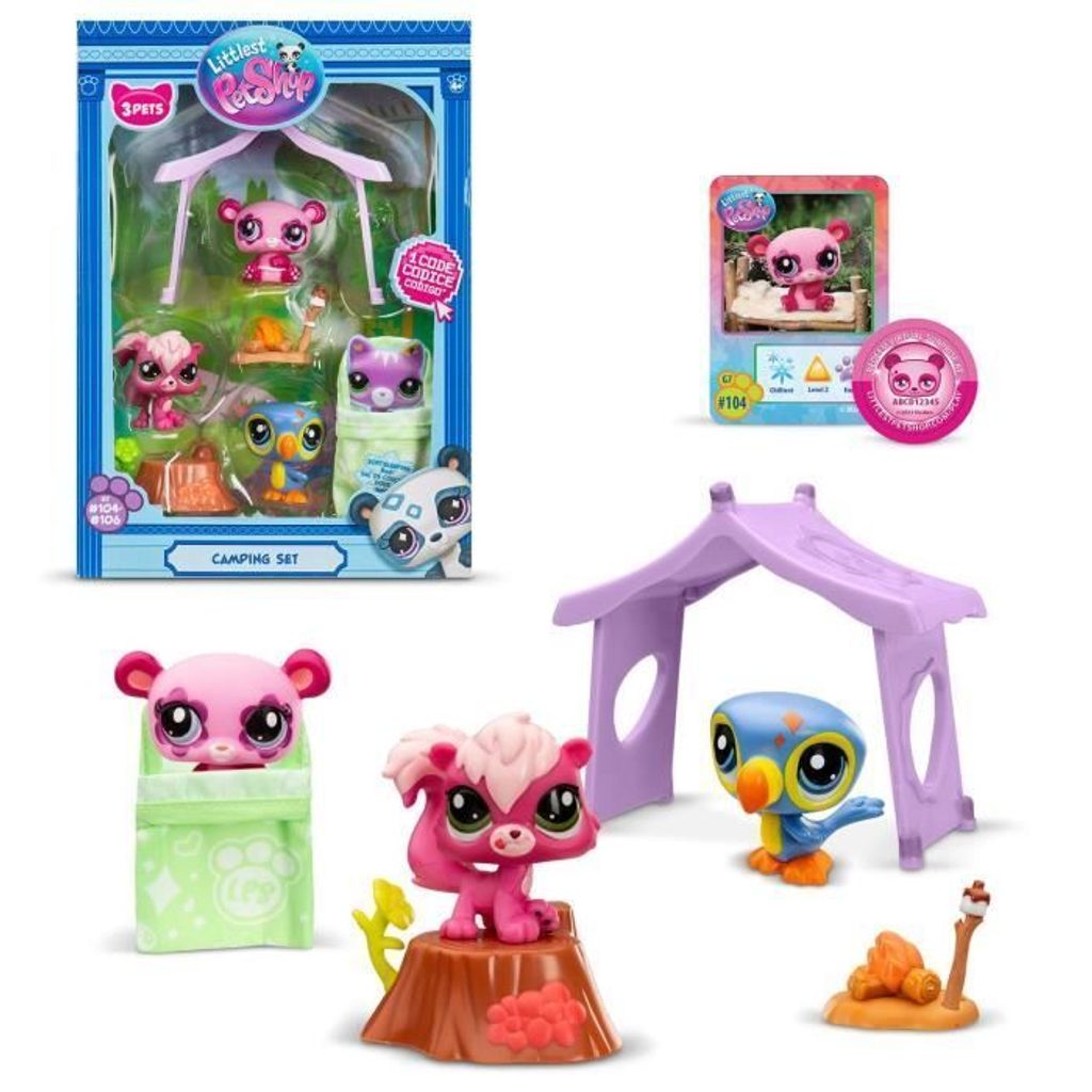 Littlest Pet Shop Camping Themenpack, 3 Haustiere, BANDAI, Tiere und Zubehör, Generation 7