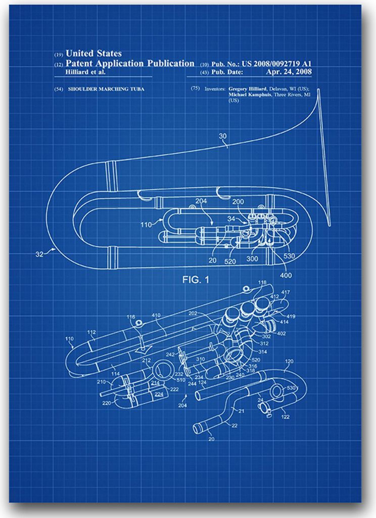 Poster - Canvas - Leinwand - 59,4 cm x 84,1 cm - Fotoposter - Leinwandkunst - Shulder Marschieren Tuba US-Patent