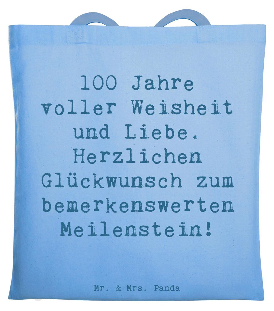 Mr. & Mrs. Panda Einkaufstasche Spruch 100. Geburtstag - Sky Blue - Geschenk, Herzlichen Glückwunsch, Gratulation, Shopping Tasche, Weisheit, Jubi...