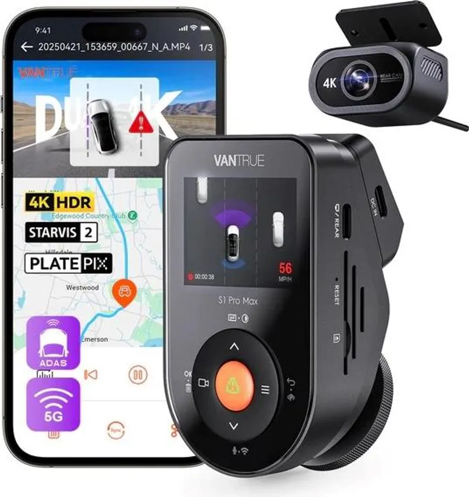 Dashcam Vantrue S1PRO MAX avec Vision Nocturne et Enregistrement en Boucle