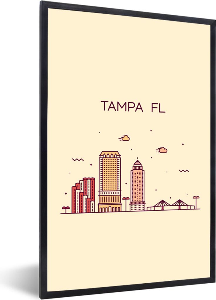 MuchoWow Gerahmtes Poster Tampa - Skyline - Amerika 20x30 cm - Poster mit Schwarzem Bilderrahmen Wandposter Rahmen Foto Bilder - Drucken - Bilder...