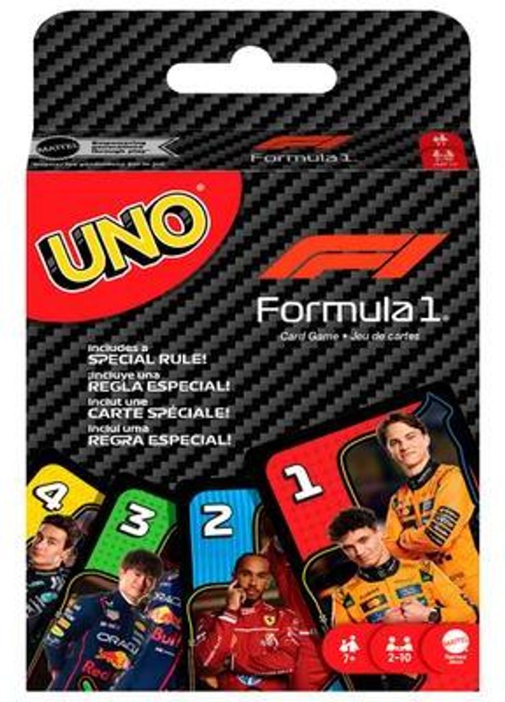 Games UNO F1 Kartenspiel mit Motivdeck und Sonderregel für Kinder, Erwachsene, Familienabende und Reisen, Kartenspiel, Abwurf, 7 Jahr(e)