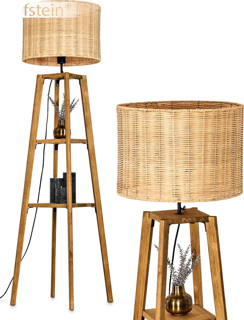 Dello Stehlampe aus Holz/Rattan in Naturfarben