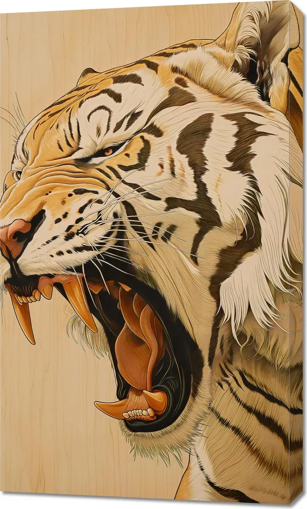 Tableau Tigre Rugissant 60x100 cm - Décoration Murale Grand Format Salon