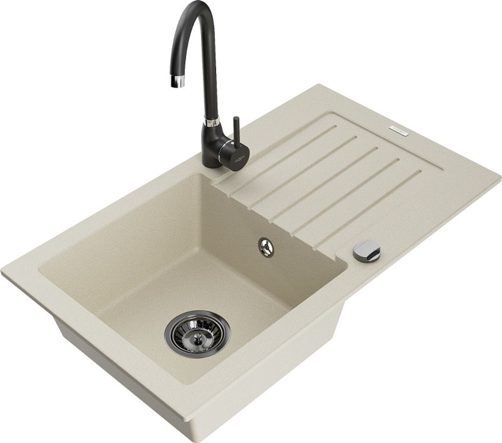 Mexen Pablo 1 Becken-Granitspüle mit Abtropffläche und Mischbatterie Telma, Beige - 6510-69-670200-70