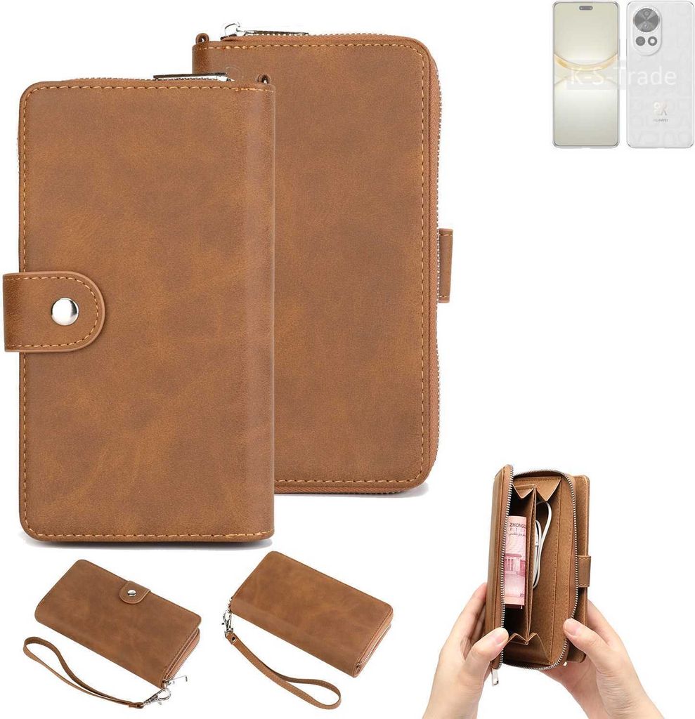 K-S-Trade Handyhülle Schutzhülle kompatibel mit Huawei nova 12 Ultra & Portemonnee Tasche Handytasche Case Etui Geldbörse Wallet braun (1x)