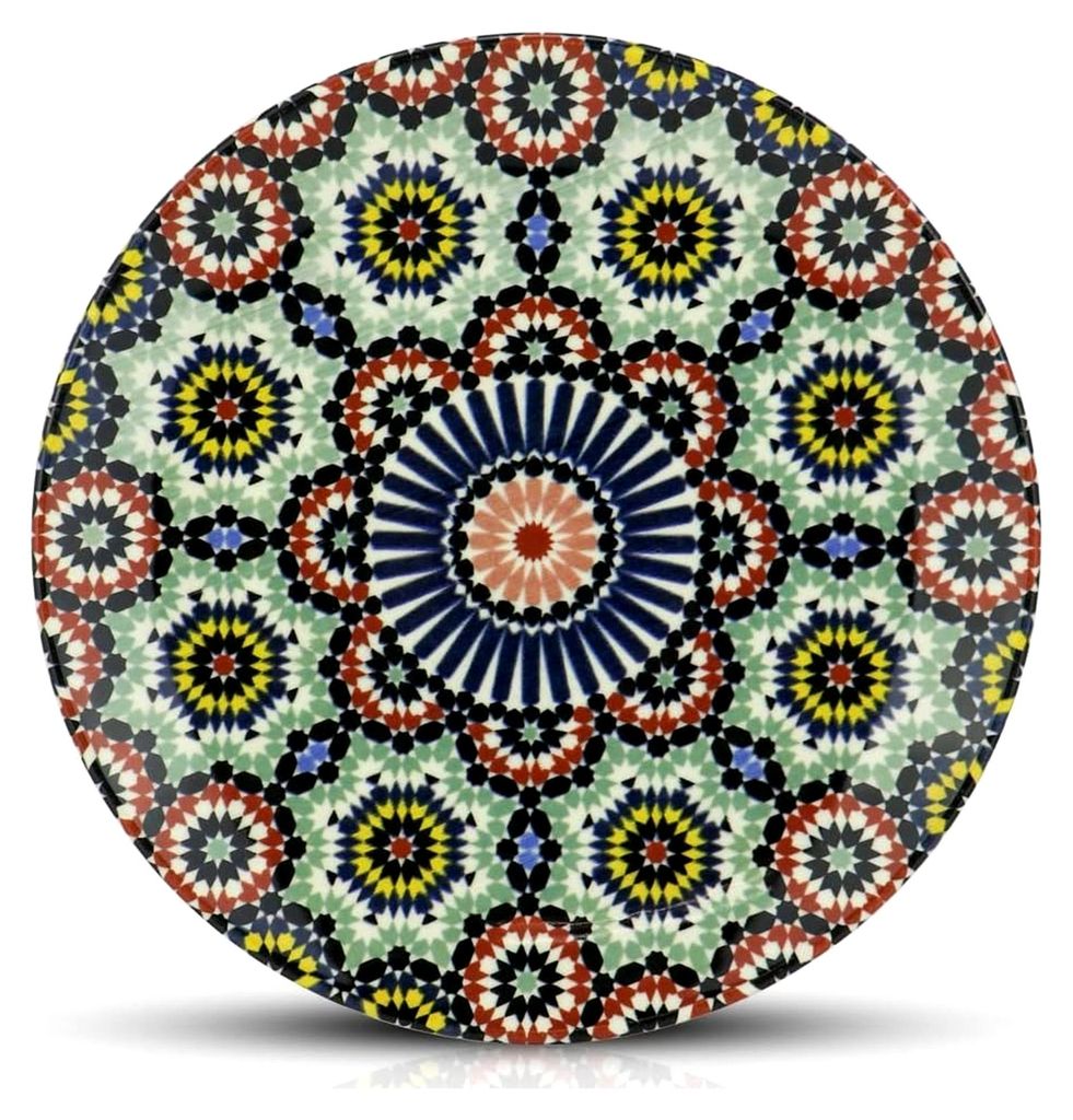 Runder orientalischer Porzellanteller Arabesque Ø 20cm Grün-Bunt, spülmaschinen- und mikrowellengeeignet, Dessert- und Frühstücksteller, flach...