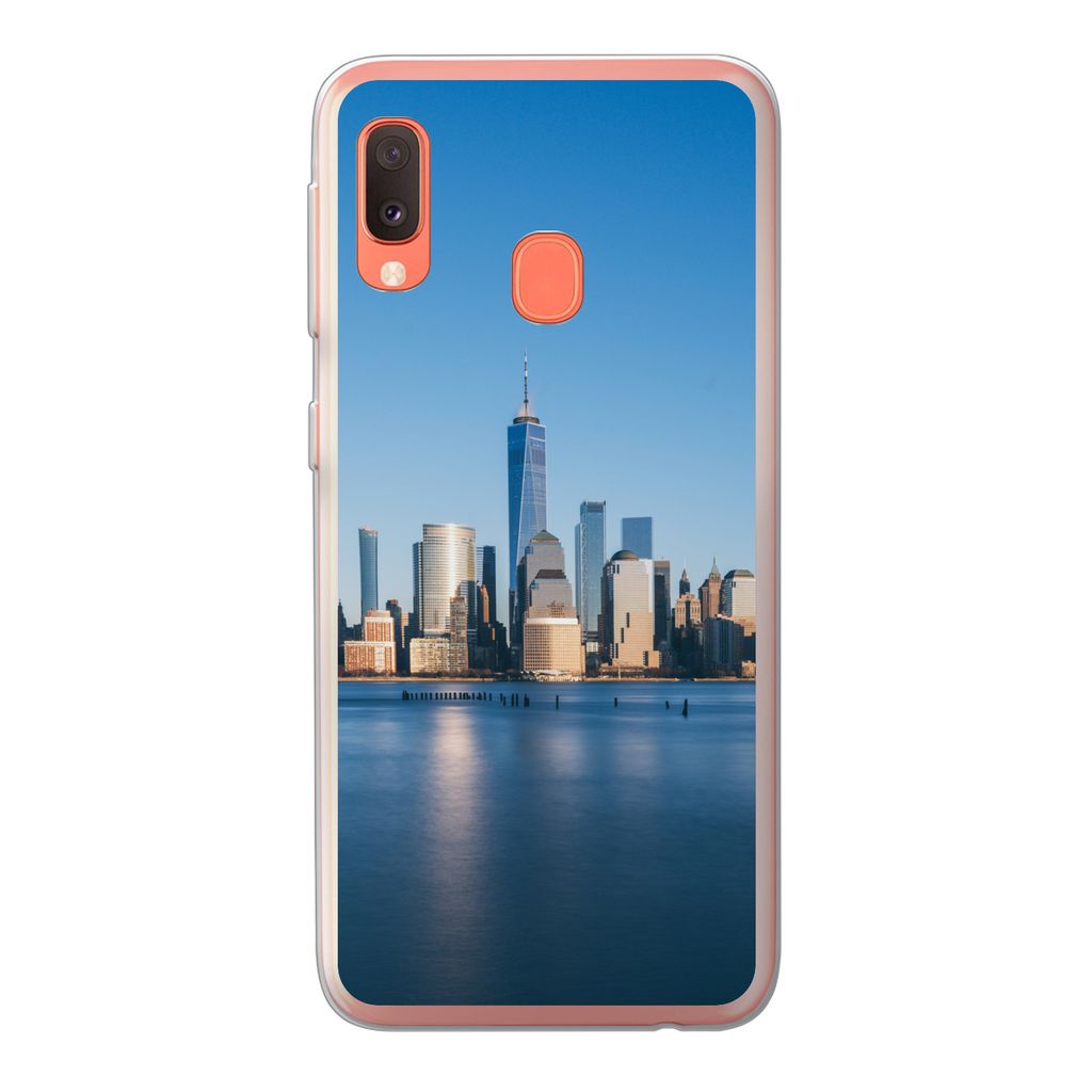 MuchoWow Handyhülle Schutzhülle Hülle für Samsung Galaxy A20e New York - Skyline - Blau Silikon Softcase Handy Hülle - Abdeckung