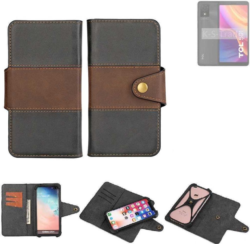 K-S-Trade Handyhülle Schutzhülle Hülle Bookstyle Wallet-Case kompatibel mit TCL 501 Bumper Rundumschutz schwarz-braun 1x