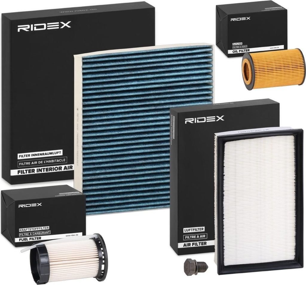 RIDEX Filterset Inspektionspaket Filtersatz für VW Golf VII Schrägheck (5G1, BQ1, BE1, BE2) Passat Variant (3G5, CB5) Golf VII Variant (BA5, BV5)