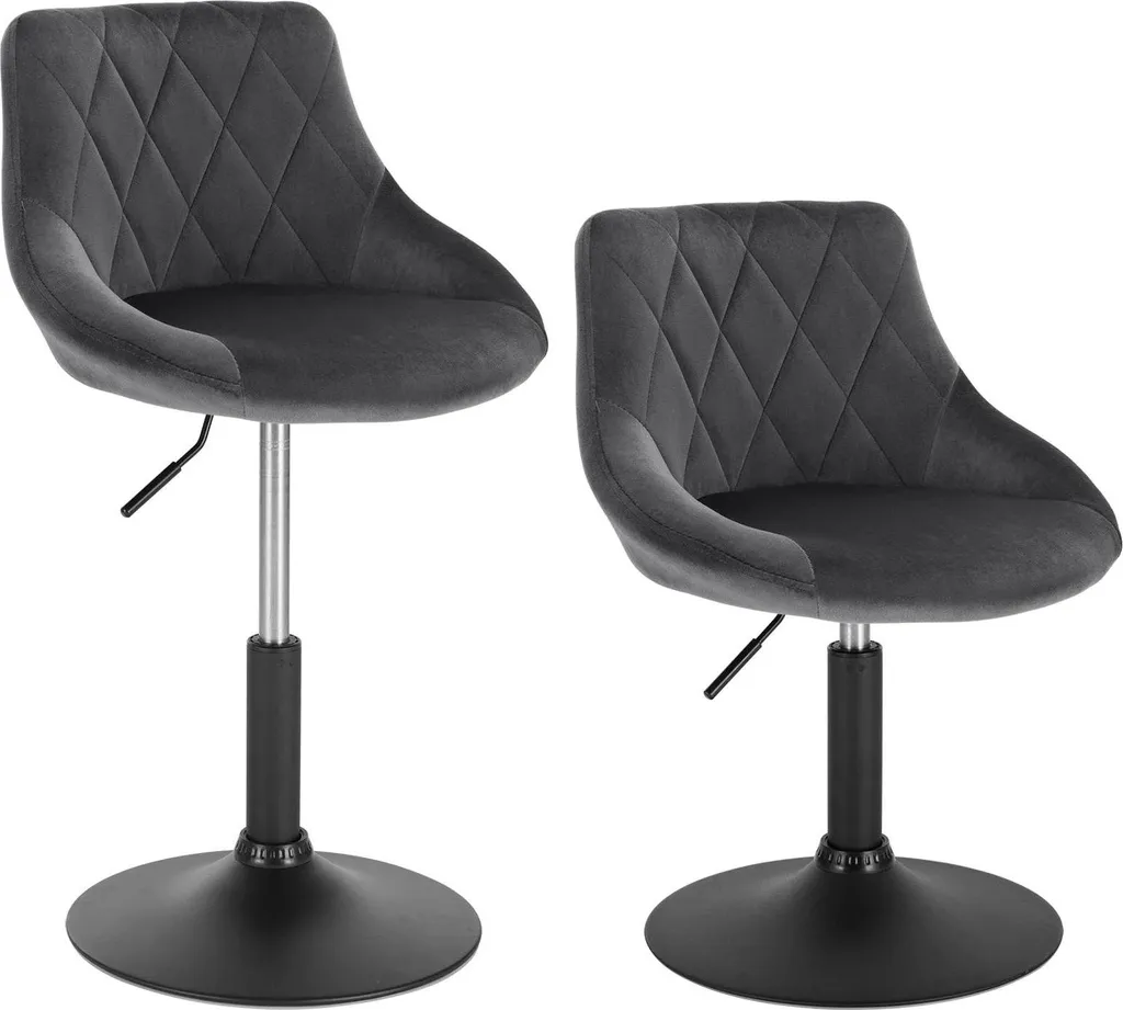 Lot de 2 Tabourets de Bar en Velours Gris Foncé avec Dossier Confortable