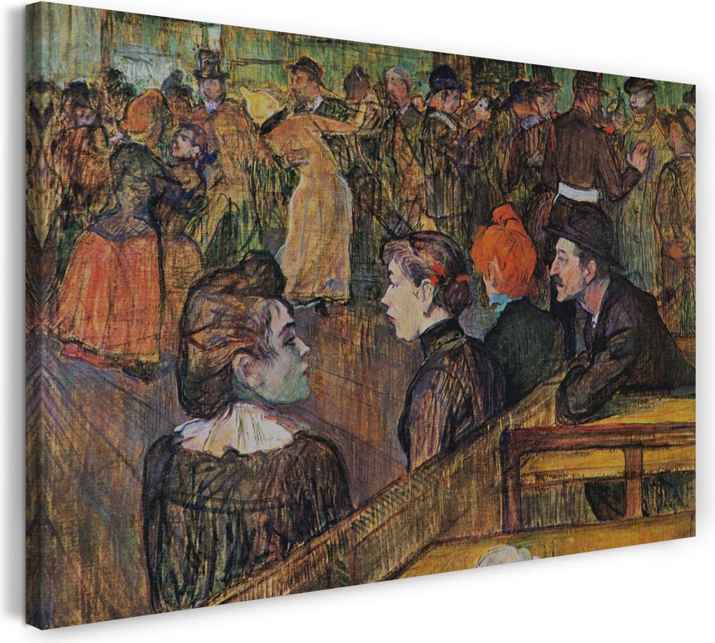 Leinwandbild (80x60cm): Henri de Toulouse-Lautrec - Ball bei der Mühle von Galette, echter Holz-Keilrahmen inkl. Aufhänger, handgefertigt in Deut...