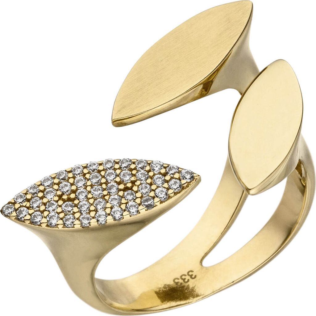 Offener Ring Damenring mit 40 Zirkonia weiß 333 Gold Gelbgold glänzend B: 21,7mm Innenumfang 60mm Ø19.1mm