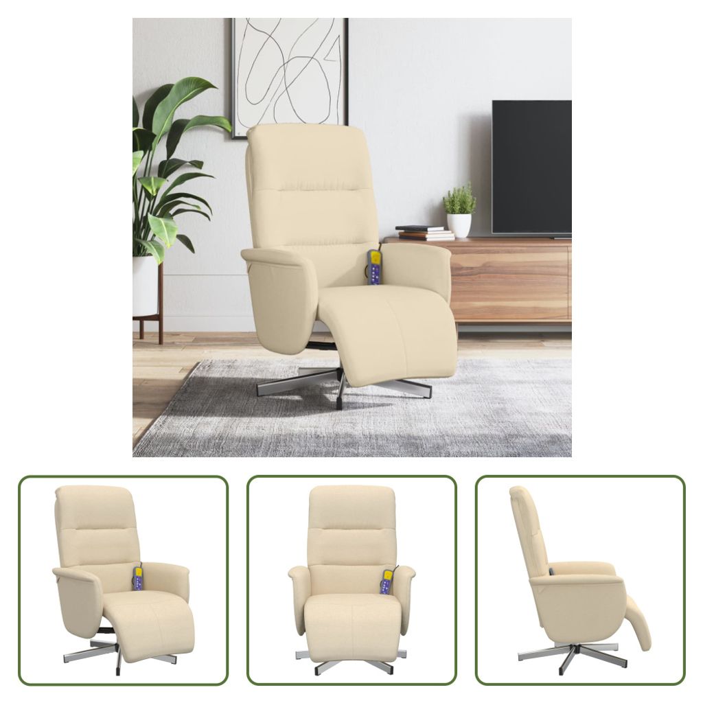 The Living Store Massagesessel mit Fußteil Creme Stoff