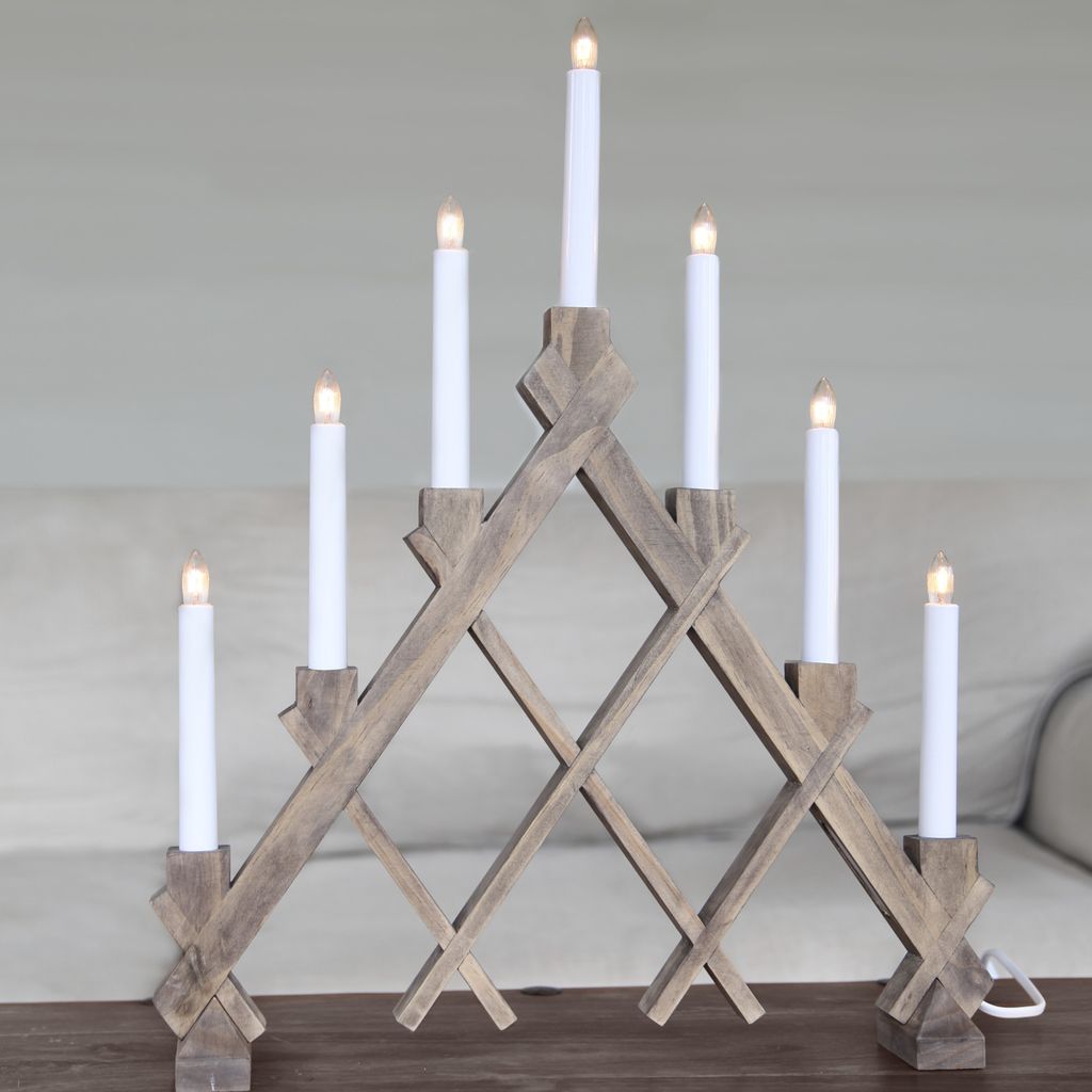 LED-Fensterleuchter Rut, 7-flammig – Höhe Ca. 53 Cm, Aus Holz, Natur | Beidseitig Nutzbar, Mit 1,80 M Kabel & Schalter