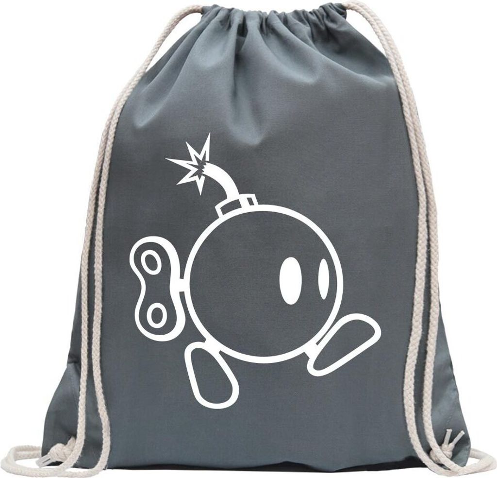Kiwistar - Turnbeutel - stahlgrau - Bomber Running Bomb - Fun Rucksack Sport Beutel Gymsack Baumwolle mit Ziehgurt