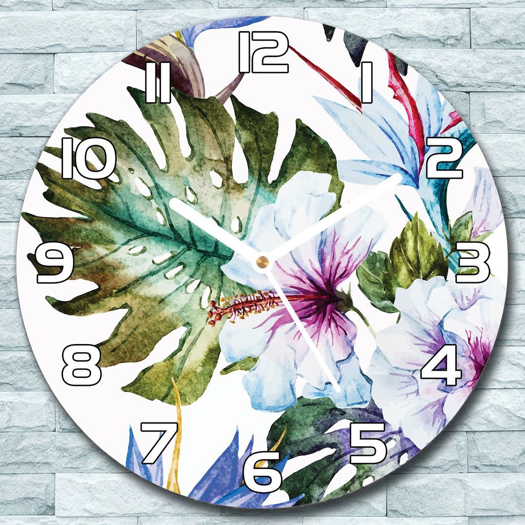 Wanduhr aus Glas Rund fi 30 Pastell-Hibiskus Quarz Deko Wohnzimmer Büro