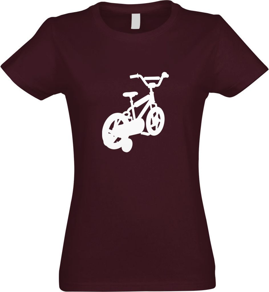 Kiwistar - T-Shirt tailliert - Damen - Burgund - Fahrrad Stützräder - mit Motiv Bedruckt - Funshirt Design - Sport - Freizeit - Damen - M
