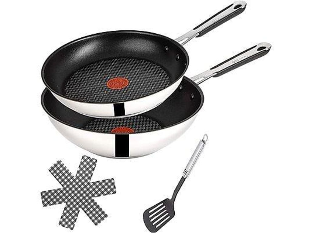 Tefal E30 Jamie Oliver Pfannenset Induktion 4 tlg -SET10- hohe Wok 28 cm asiatisch, Pfanne 24cm hoch, Antihaft-beschichtet, Rostfreier Stahl Wokpfanne