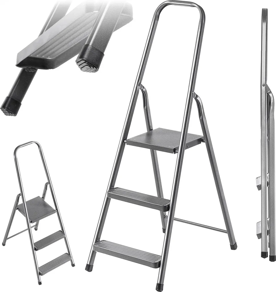 Escabeau double 3 marches en acier avec plateforme stable charge 125kg
