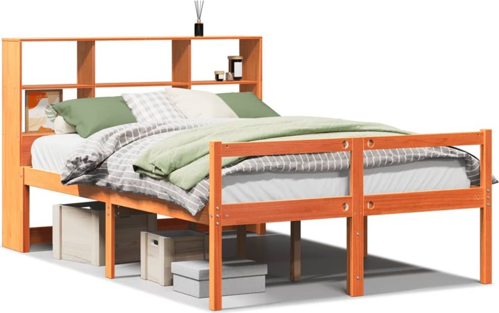 vidaXL Massivholzbett ohne Matratze Wachsbraun 140x190 cm Massivholz