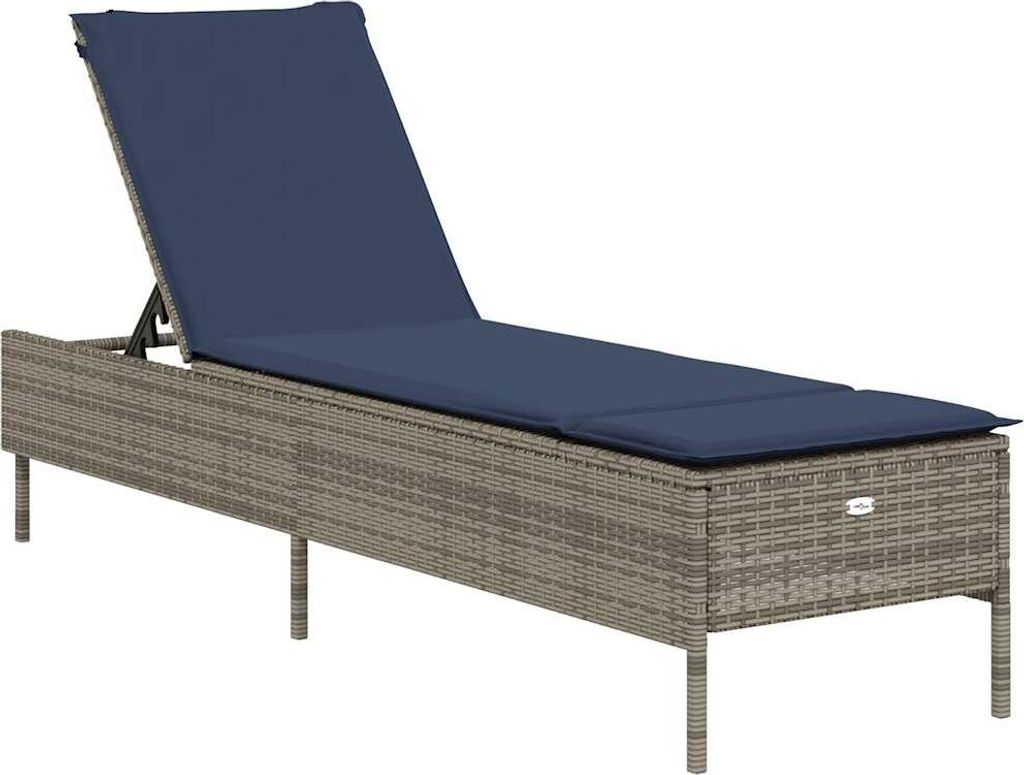 Sonnenliege mit Kissen Grau Poly Rattan