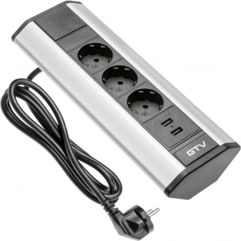 Prise de table GTV Argent : Finissez-en avec les câbles emmêlés 2 USB